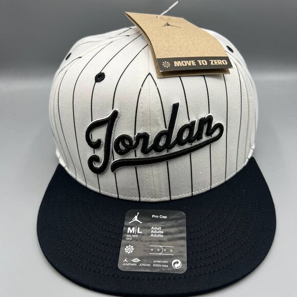 Air Jordan Hat Men M-L White Baron 45 Pinstripes Jumpman Snap